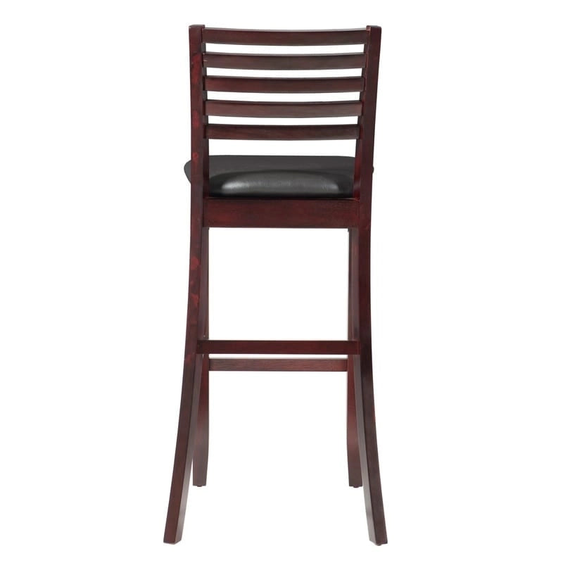 Tabouret de bar à dossier échelle avec siège en vinyle rembourré et finition espresso