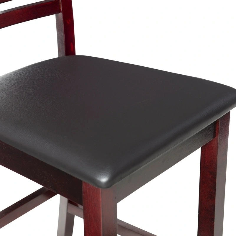 Tabouret de bar à dossier échelle avec siège en vinyle rembourré et finition espresso