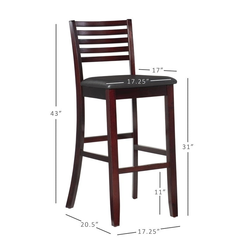 Tabouret de bar à dossier échelle avec siège en vinyle rembourré et finition espresso