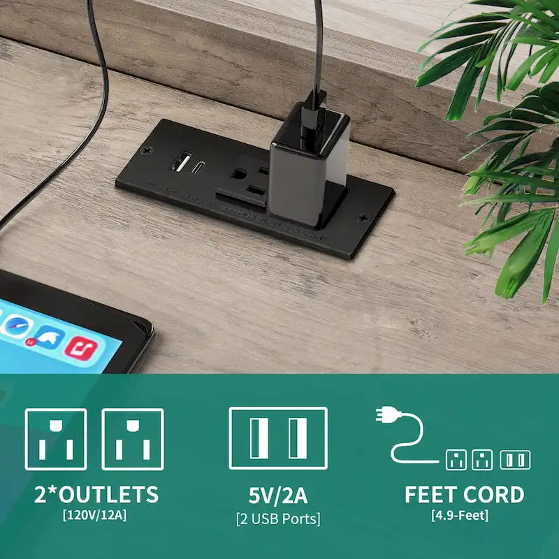 Table d'appoint de ferme avec station de recharge intégrée – Ports USB, prises de courant et tiroir de rangement