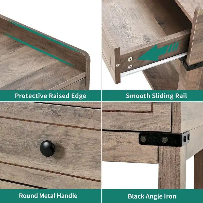 Table d'appoint de ferme avec station de recharge intégrée – Ports USB, prises de courant et tiroir de rangement