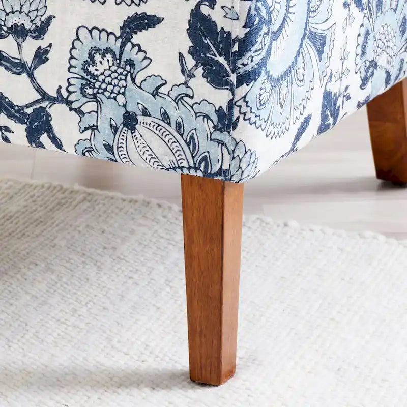 Fauteuil d'appoint en tissu imprimé cachemire bleu avec pieds en bois massif