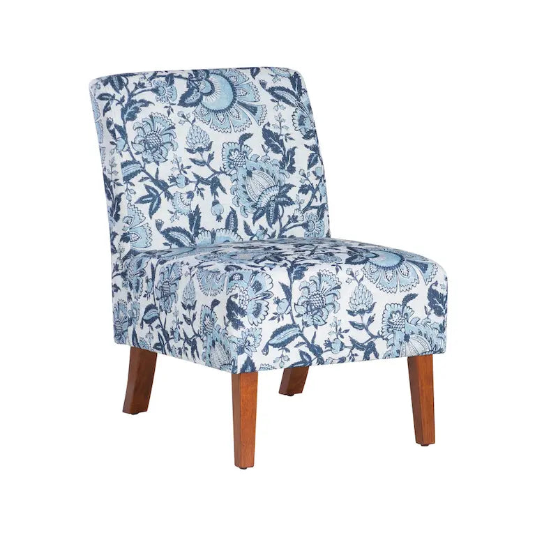 Fauteuil d'appoint en tissu imprimé cachemire bleu avec pieds en bois massif