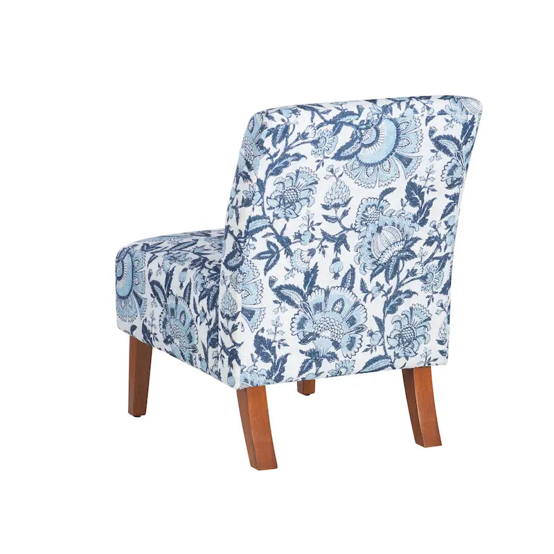 Fauteuil d'appoint en tissu imprimé cachemire bleu avec pieds en bois massif