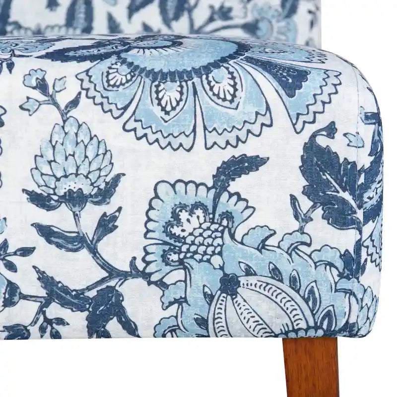Fauteuil d'appoint en tissu imprimé cachemire bleu avec pieds en bois massif