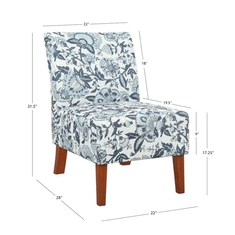 Fauteuil d'appoint en tissu imprimé cachemire bleu avec pieds en bois massif
