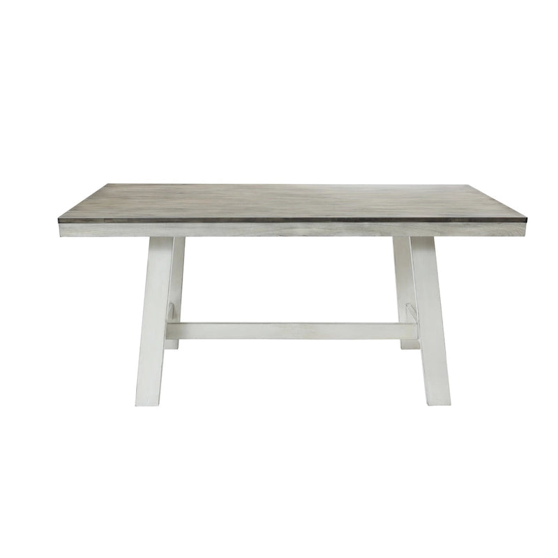 Table à manger rectangulaire de 164 cm avec finition vieillie blanc cassé et bois naturel