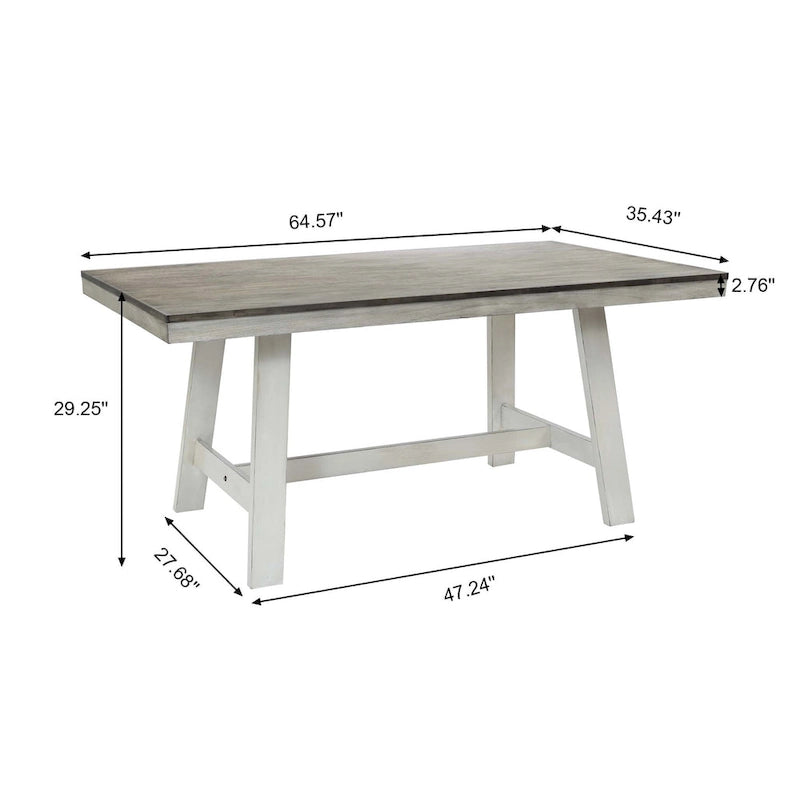 Table à manger rectangulaire de 164 cm avec finition vieillie blanc cassé et bois naturel