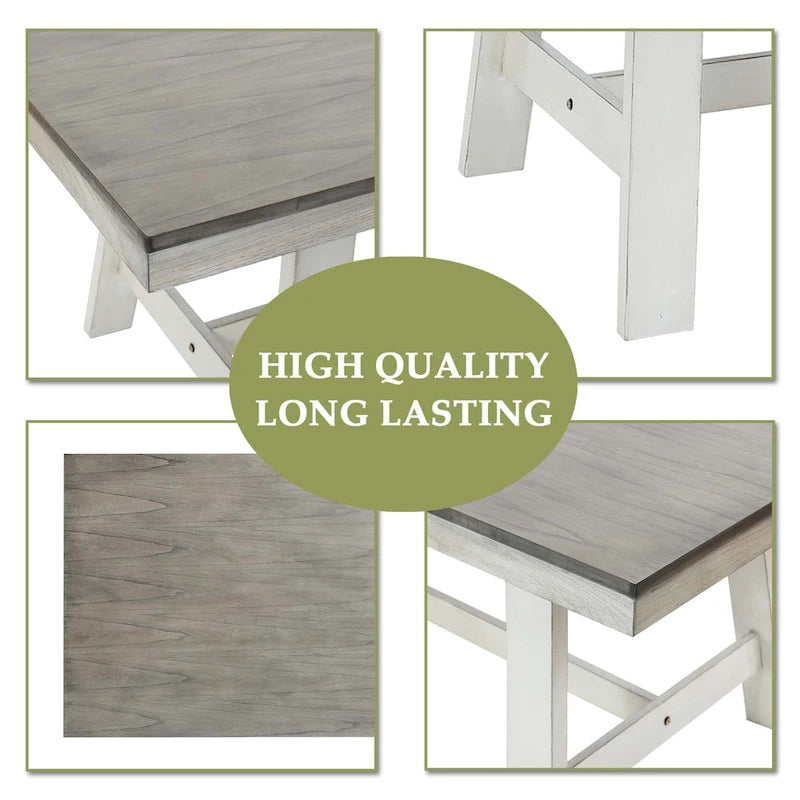 Table à manger rectangulaire de 164 cm avec finition vieillie blanc cassé et bois naturel