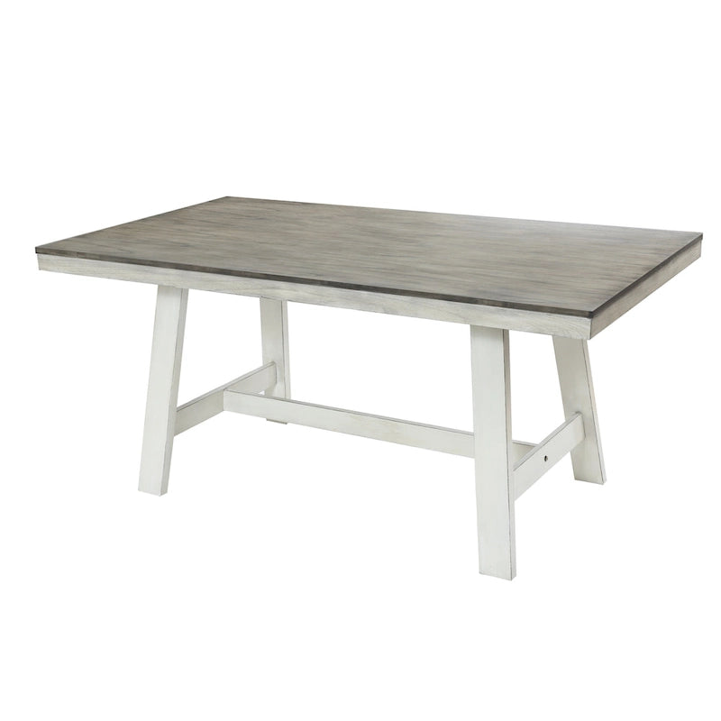 Table à manger rectangulaire de 164 cm avec finition vieillie blanc cassé et bois naturel