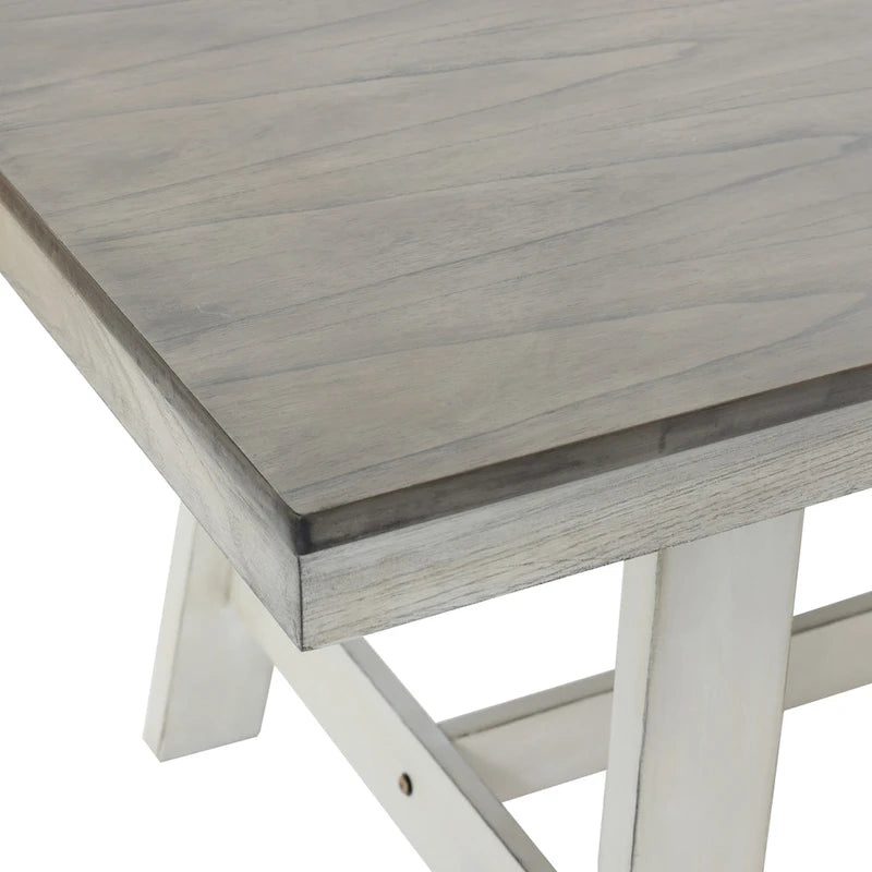 Table à manger rectangulaire de 164 cm avec finition vieillie blanc cassé et bois naturel