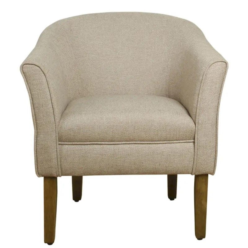 Fauteuil rembourré en forme de tonneau – Style moderne du milieu du siècle, coussin semi-ferme et pieds en bois