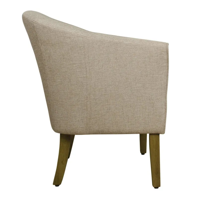 Fauteuil rembourré en forme de tonneau – Style moderne du milieu du siècle, coussin semi-ferme et pieds en bois