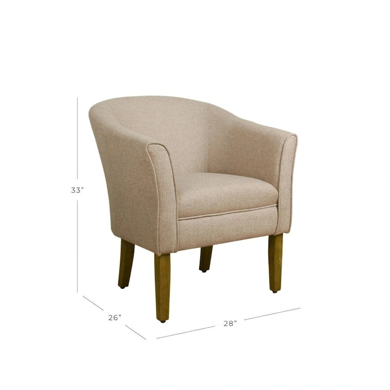 Fauteuil rembourré en forme de tonneau – Style moderne du milieu du siècle, coussin semi-ferme et pieds en bois