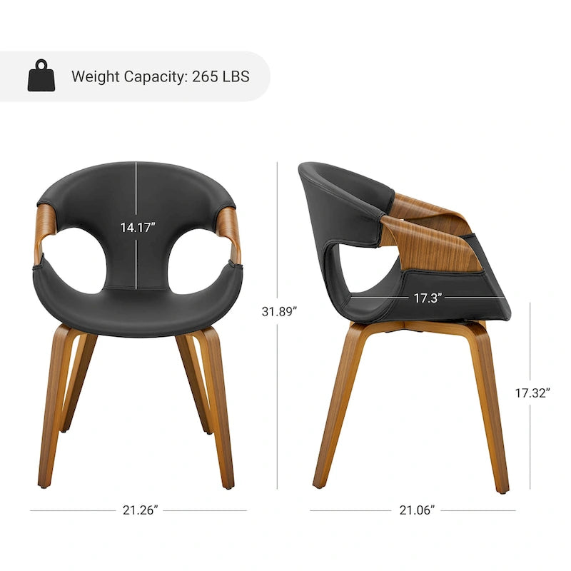 Chaise de salle à manger Mid-Century Modern en bois courbé — Assise rembourrée en similicuir et cadre en bois courbé