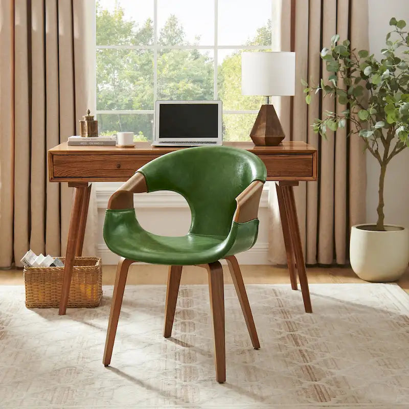 Chaise de salle à manger Mid-Century Modern en bois courbé — Assise rembourrée en similicuir et cadre en bois courbé