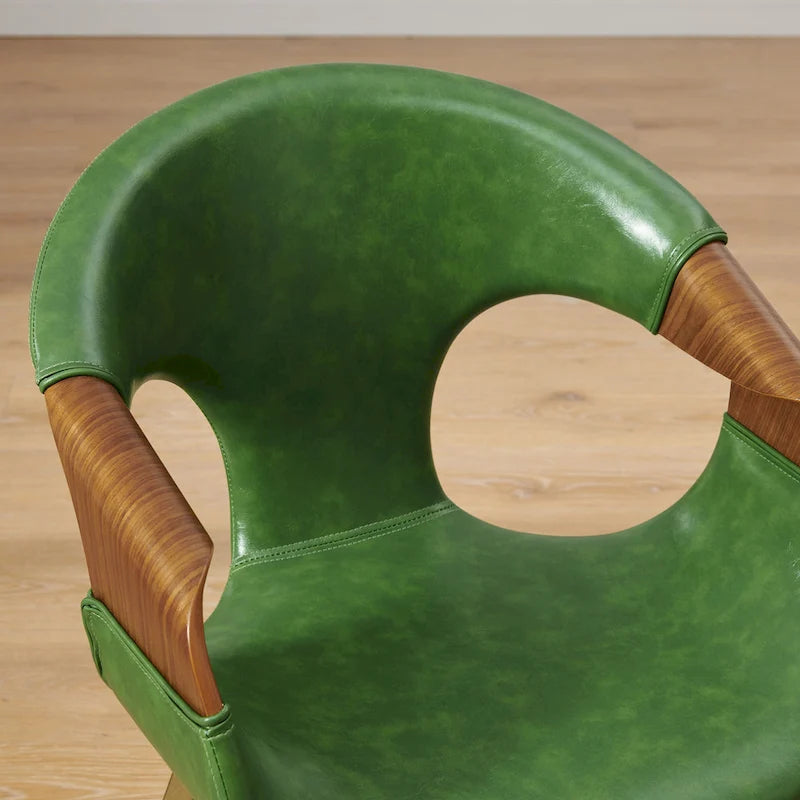Chaise de salle à manger Mid-Century Modern en bois courbé — Assise rembourrée en similicuir et cadre en bois courbé