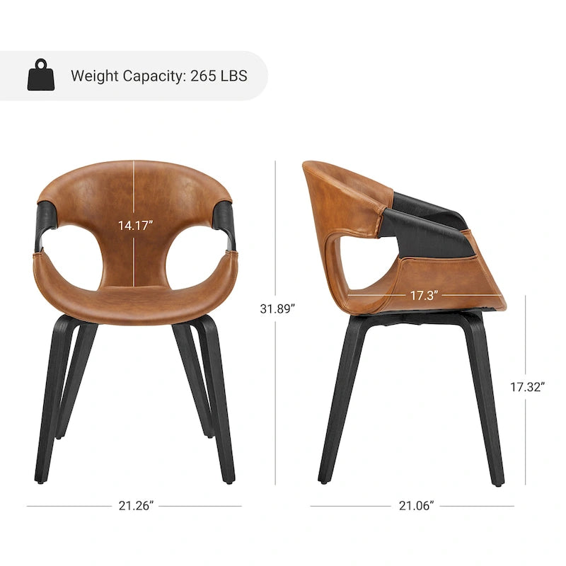 Chaise de salle à manger Mid-Century Modern en bois courbé — Assise rembourrée en similicuir et cadre en bois courbé
