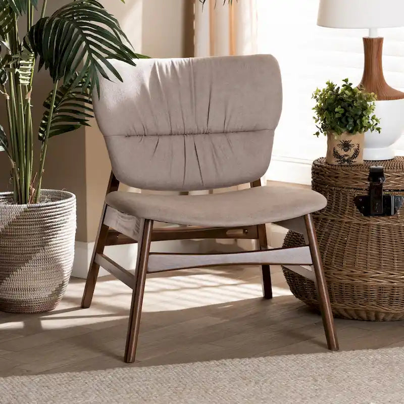 Fauteuil d'appoint Mid-Century Modern avec dossier capitonné et pieds inclinés en bois massif