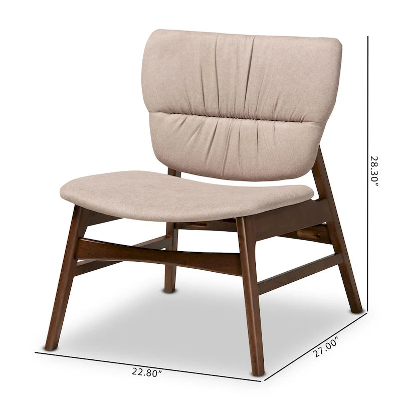 Fauteuil d'appoint Mid-Century Modern avec dossier capitonné et pieds inclinés en bois massif
