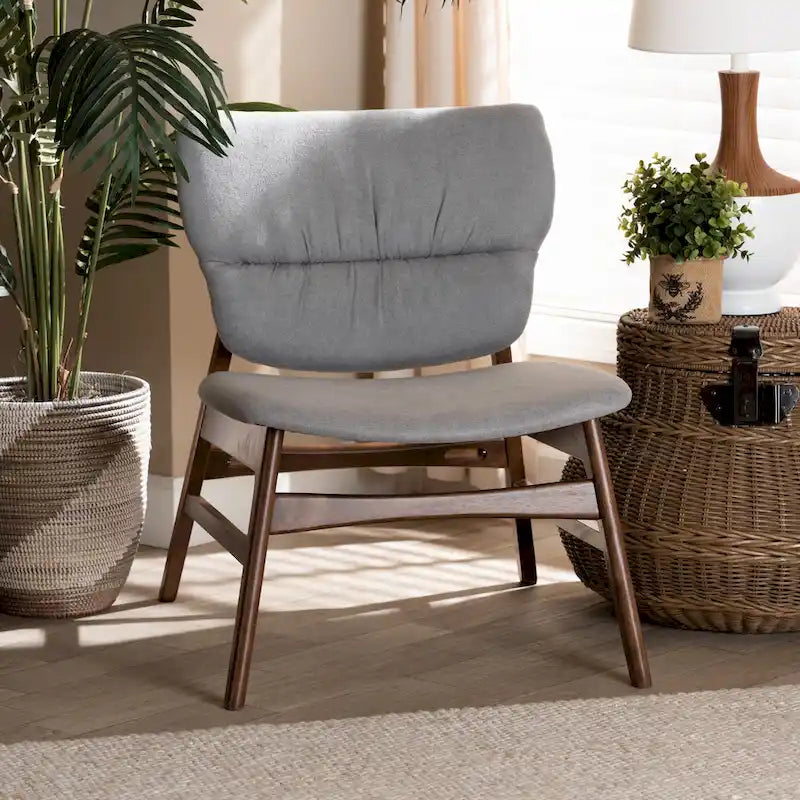 Fauteuil d'appoint Mid-Century Modern avec dossier capitonné et pieds inclinés en bois massif