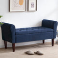 Banc coffre de rangement capitonné de 48 po avec accoudoirs arrondis et pieds en bois massif
