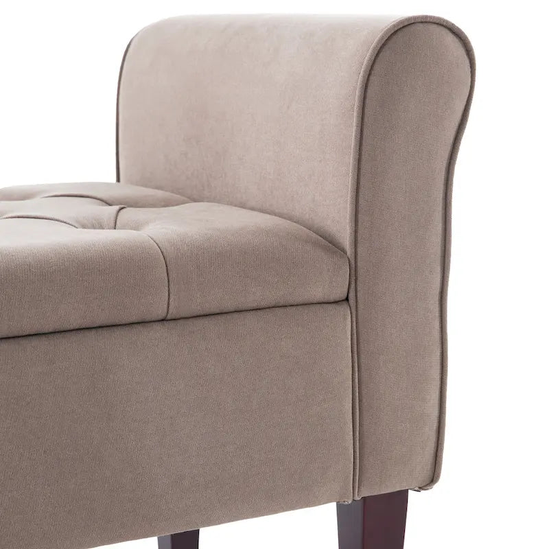 Banc coffre de rangement capitonné de 48 po avec accoudoirs arrondis et pieds en bois massif