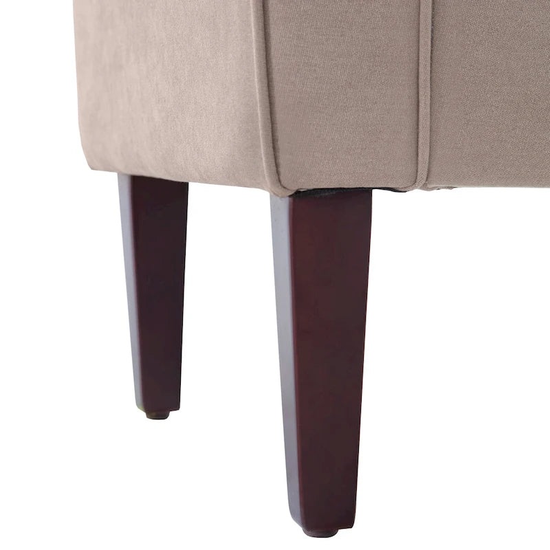Banc coffre de rangement capitonné de 48 po avec accoudoirs arrondis et pieds en bois massif