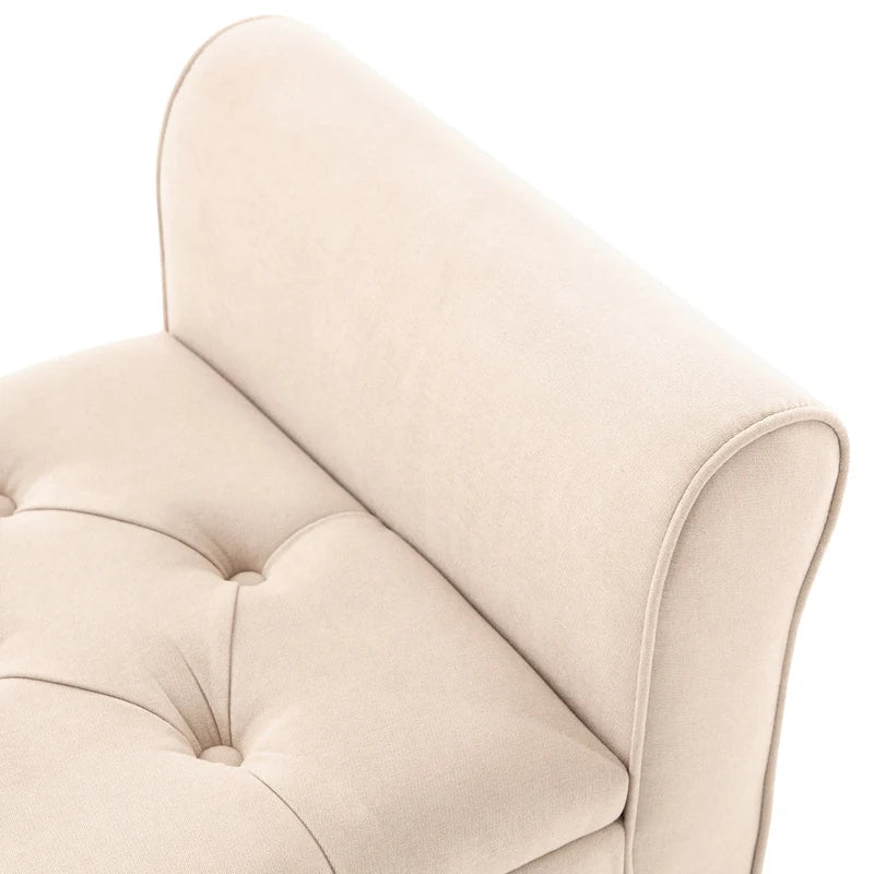 Banc coffre de rangement capitonné de 48 po avec accoudoirs arrondis et pieds en bois massif