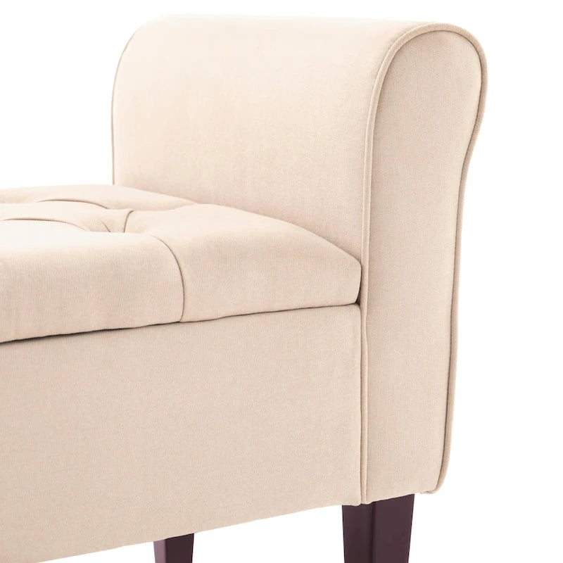 Banc coffre de rangement capitonné de 48 po avec accoudoirs arrondis et pieds en bois massif