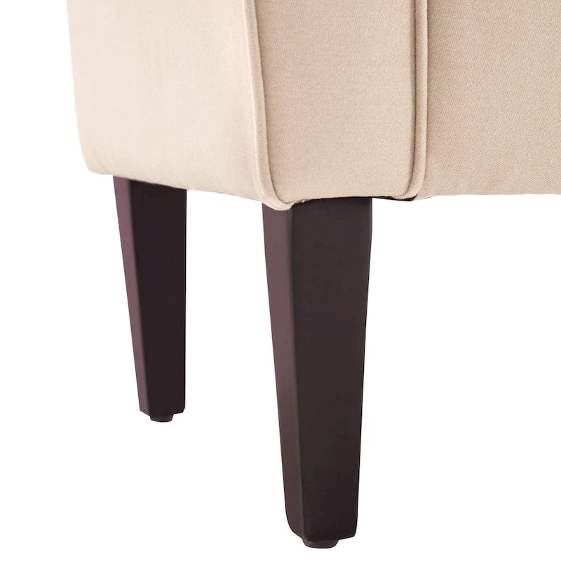 Banc coffre de rangement capitonné de 48 po avec accoudoirs arrondis et pieds en bois massif