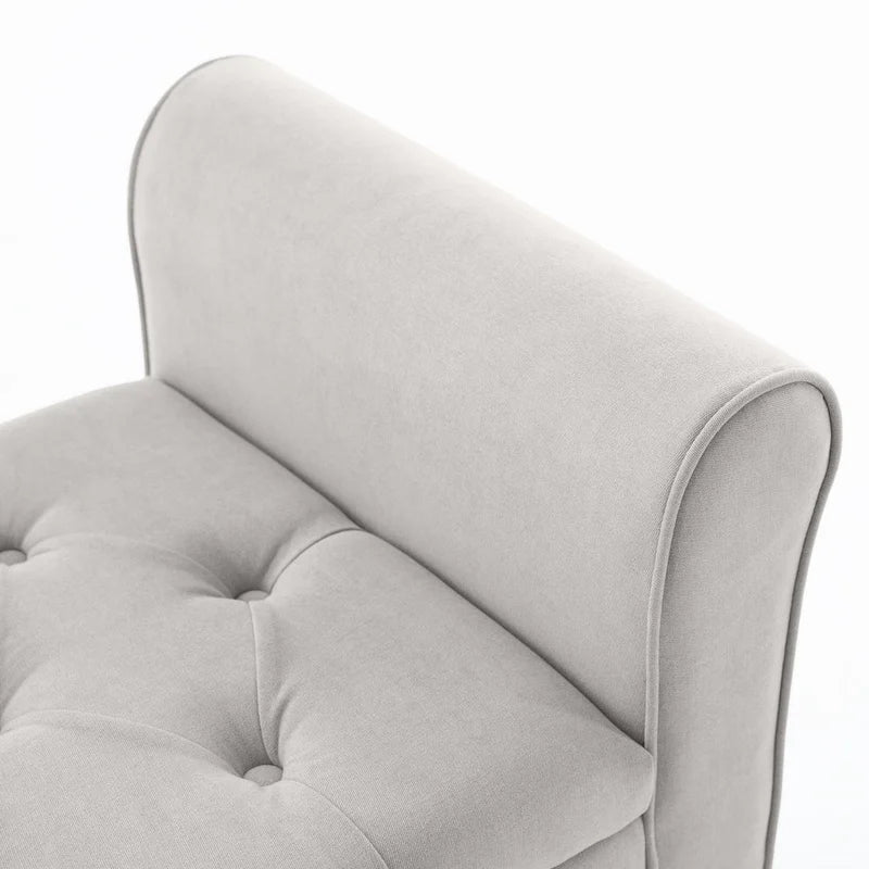 Banc coffre de rangement capitonné de 48 po avec accoudoirs arrondis et pieds en bois massif
