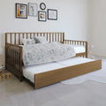 Lit de repos en bois massif de style vintage avec lit gigogne escamotable – Cadre en bois d'hévéa, support à lattes