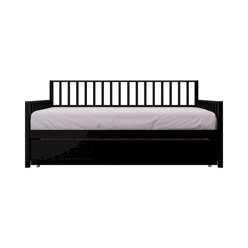 Lit de repos en bois massif de style vintage avec lit gigogne escamotable – Cadre en bois d'hévéa, support à lattes