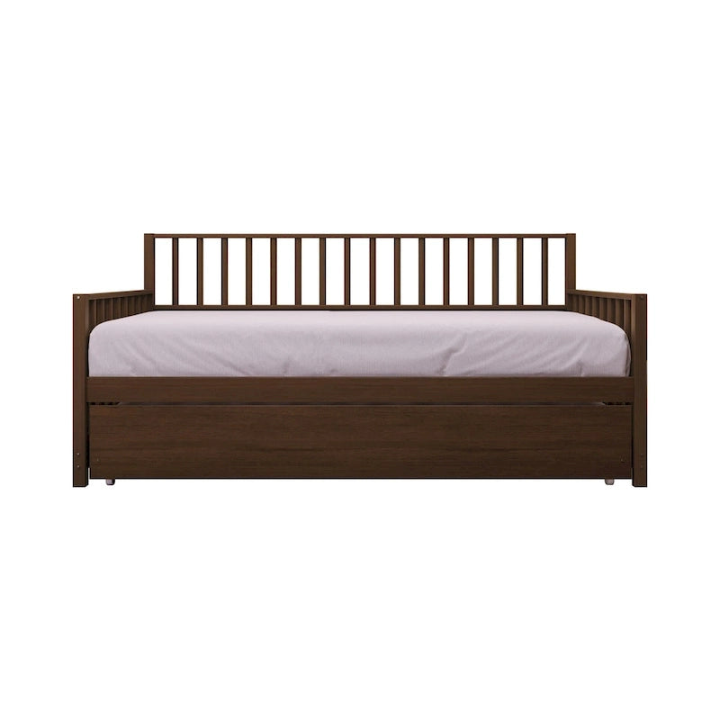Lit de repos en bois massif de style vintage avec lit gigogne escamotable – Cadre en bois d'hévéa, support à lattes