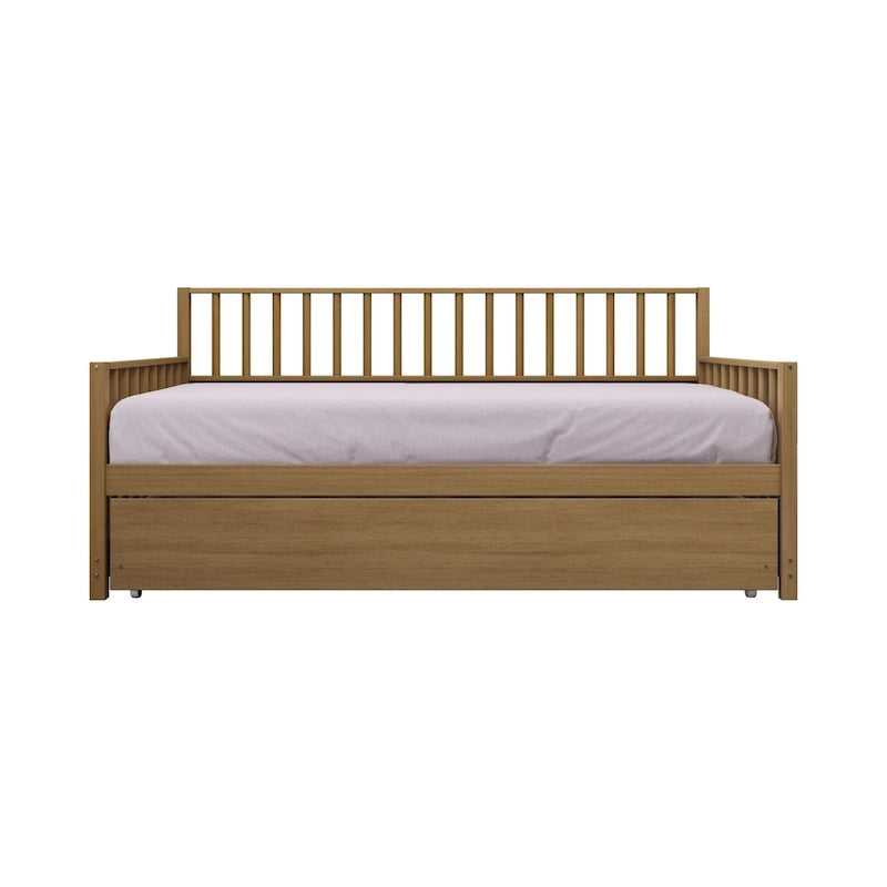 Lit de repos en bois massif de style vintage avec lit gigogne escamotable – Cadre en bois d'hévéa, support à lattes