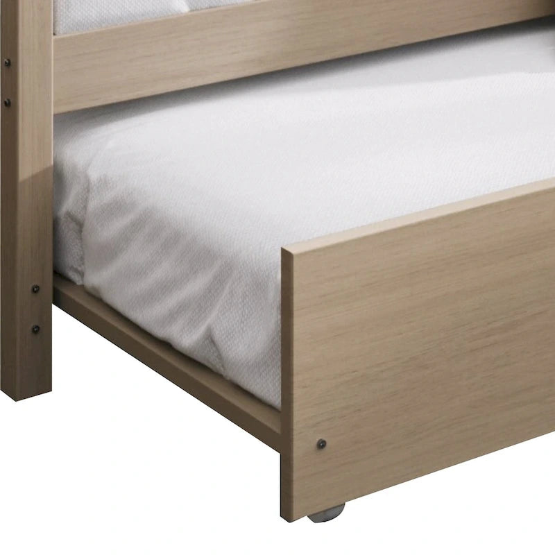 Lit de repos en bois massif de style vintage avec lit gigogne escamotable – Cadre en bois d'hévéa, support à lattes
