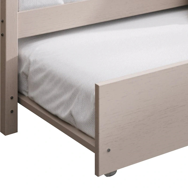 Lit de repos en bois massif de style vintage avec lit gigogne escamotable – Cadre en bois d'hévéa, support à lattes