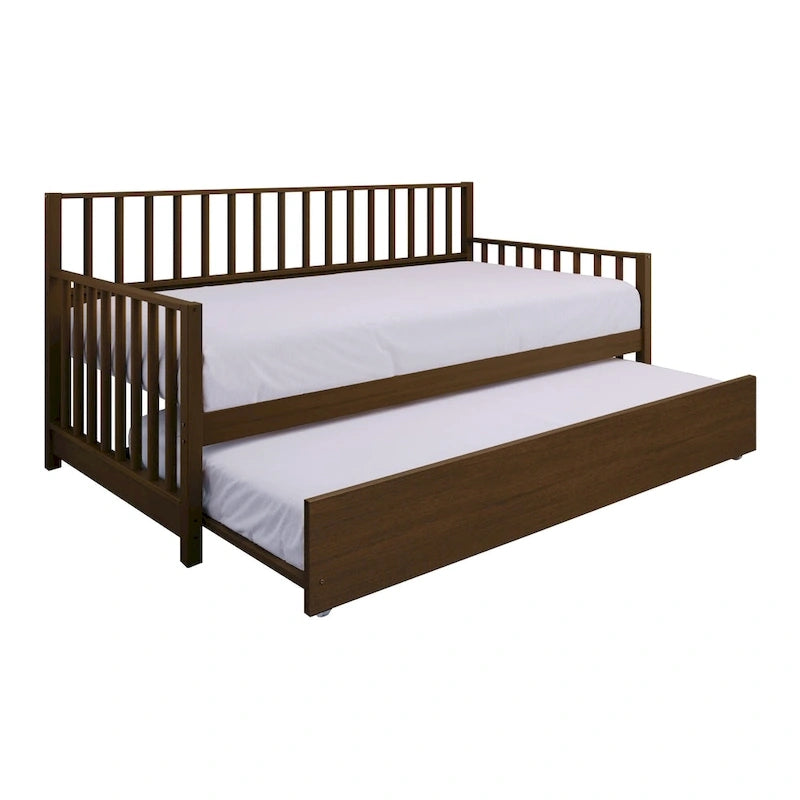 Lit de repos en bois massif de style vintage avec lit gigogne escamotable – Cadre en bois d'hévéa, support à lattes
