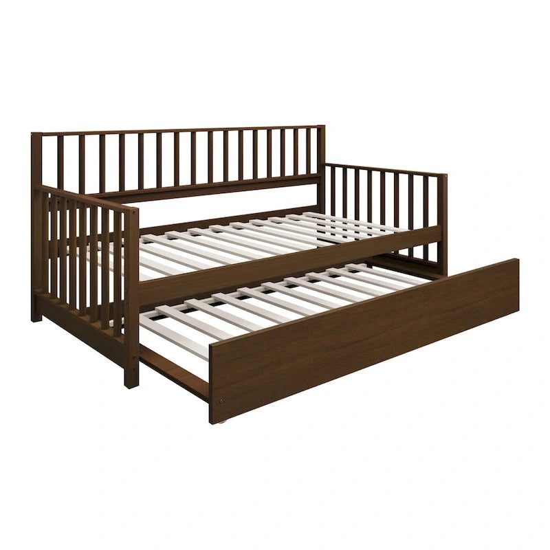 Lit de repos en bois massif de style vintage avec lit gigogne escamotable – Cadre en bois d'hévéa, support à lattes