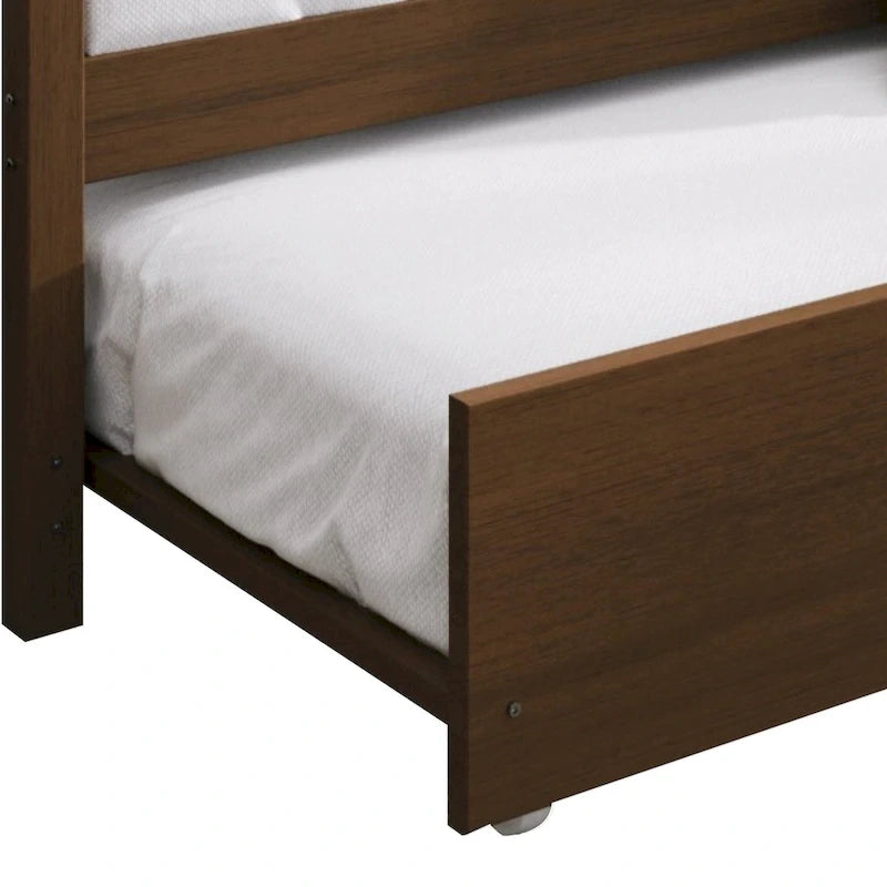 Lit de repos en bois massif de style vintage avec lit gigogne escamotable – Cadre en bois d'hévéa, support à lattes