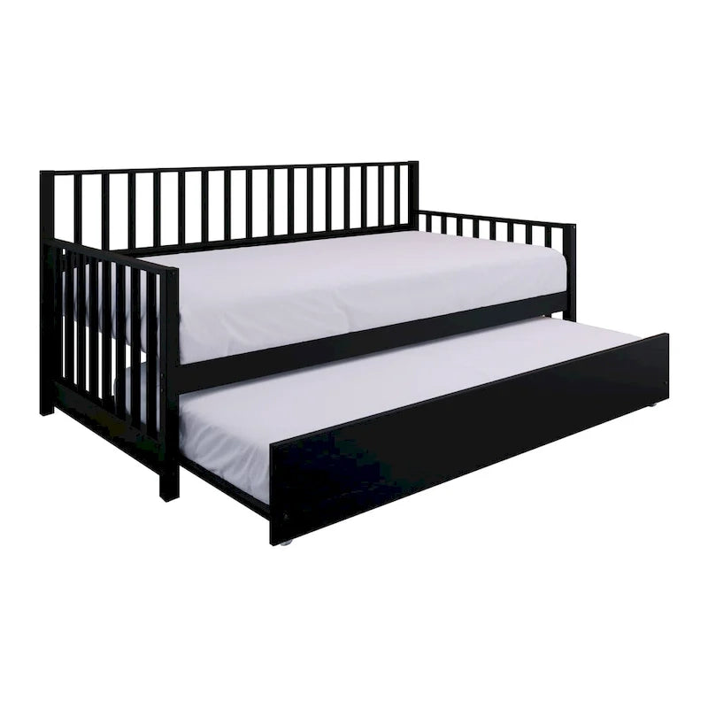 Lit de repos en bois massif de style vintage avec lit gigogne escamotable – Cadre en bois d'hévéa, support à lattes