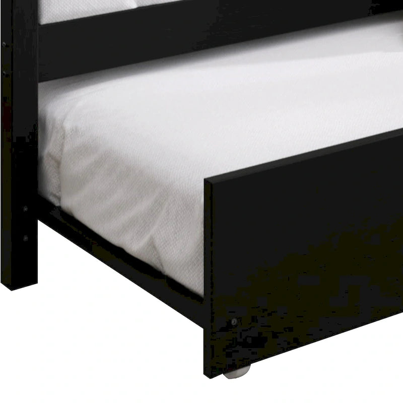 Lit de repos en bois massif de style vintage avec lit gigogne escamotable – Cadre en bois d'hévéa, support à lattes