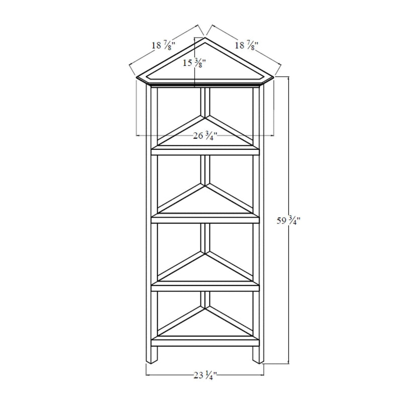Bibliothèque d'angle haute en bois massif avec 4 étagères — Conception d'angle peu encombrante