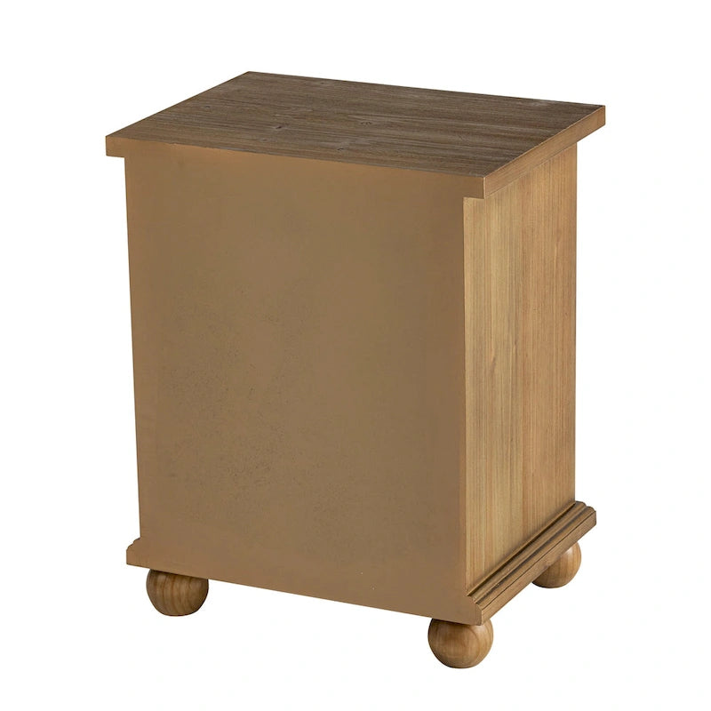 Table de chevet rustique à 3 tiroirs avec motif feuille sculpté et pieds en bois massif