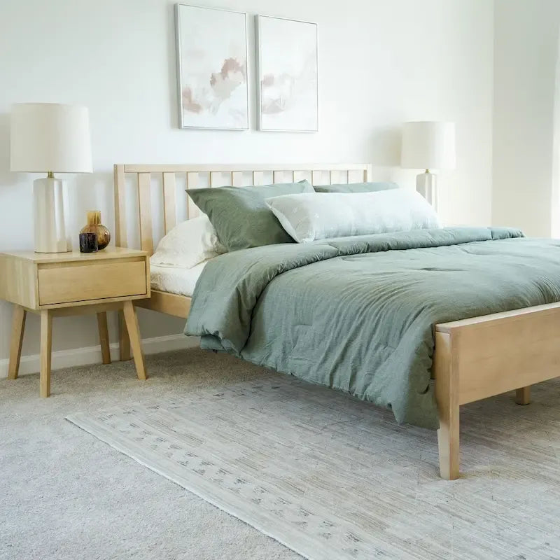 Cadre de lit en bois massif avec tête de lit à lattes — Minimaliste moderne, capacité de 340 kg