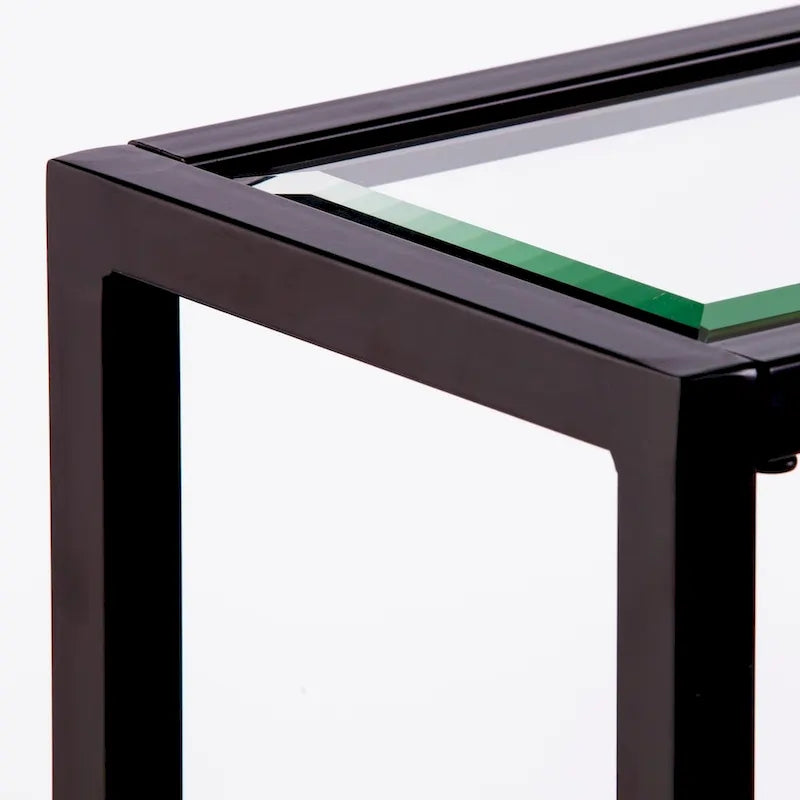 Console étroite en verre trempé et métal — Cadre thermolaqué, finition très brillante