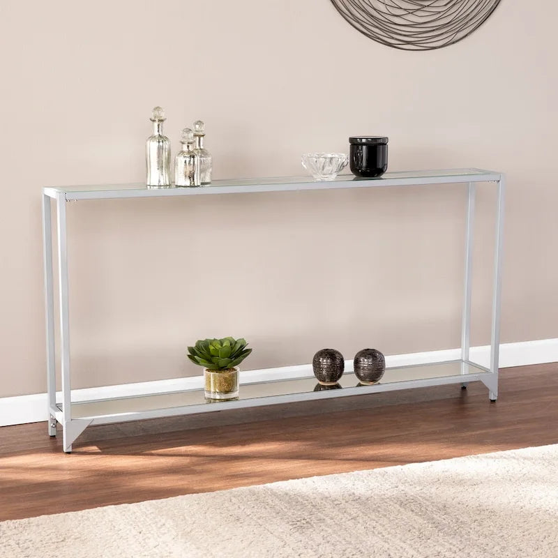 Console étroite en verre trempé et métal — Cadre thermolaqué, finition très brillante