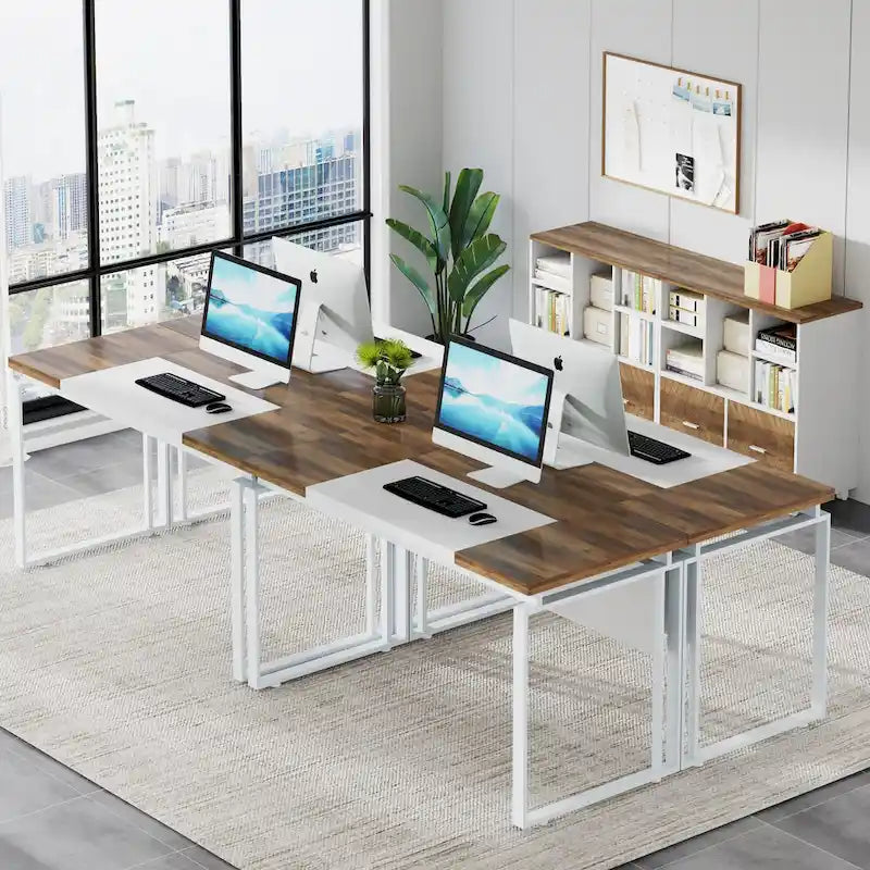 Bureau de direction en L avec caisson de classement réversible et tiroirs de rangement