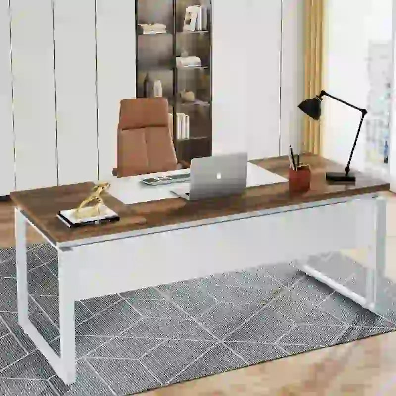 Bureau de direction en L avec caisson de classement réversible et tiroirs de rangement